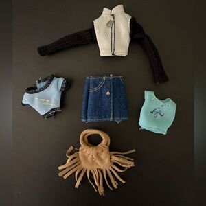 Lot of Vintage Y2K Bratz Doll Clothing Tops Shirt Skirt Fringe Purse